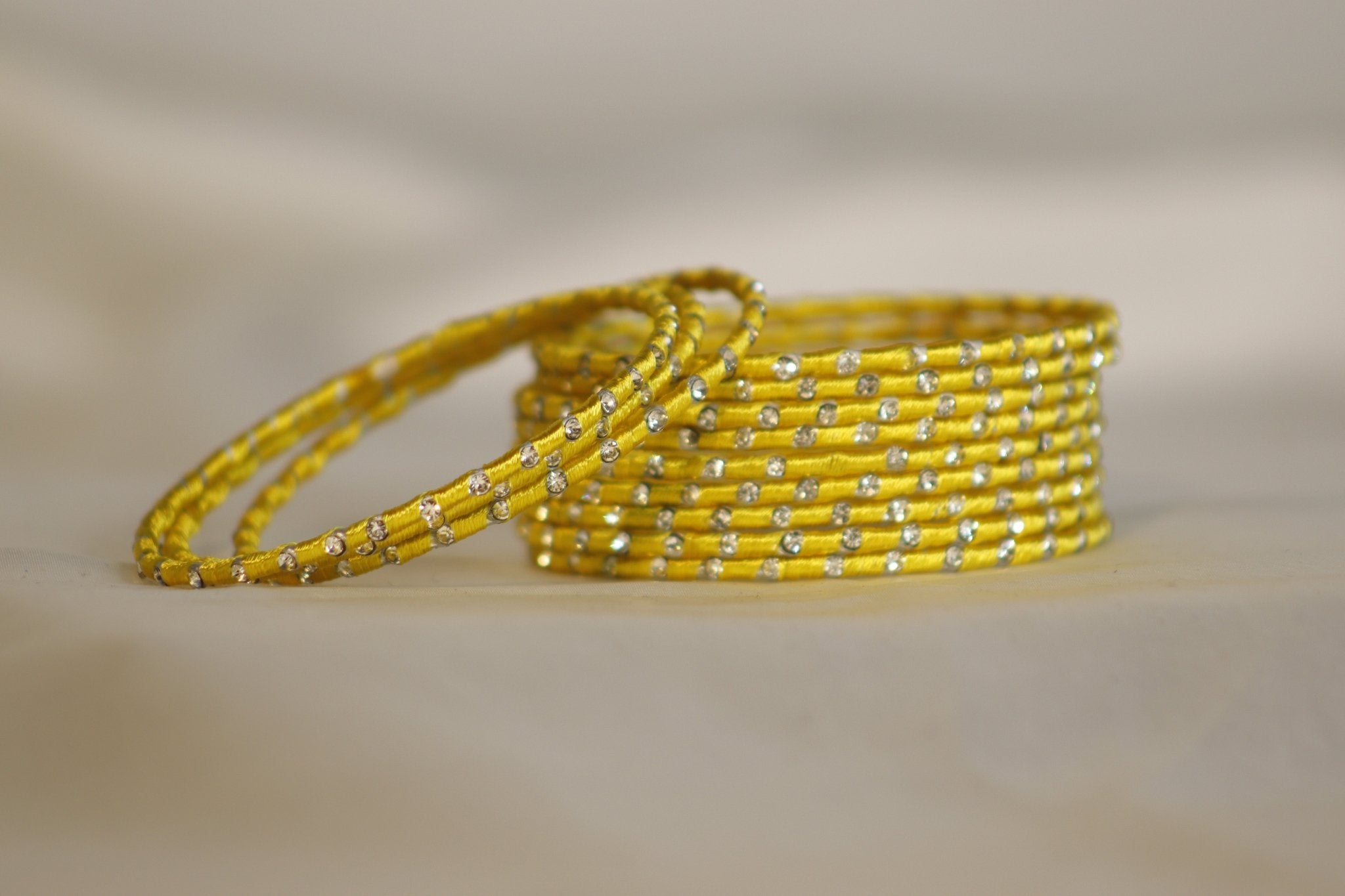 Single Stone Metal Thread Bangle Set of – 12 Bangles (Available in 20+ Colors)