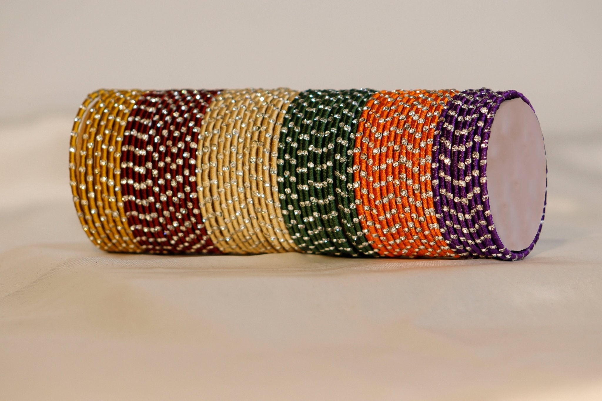 Single Stone Metal Thread Bangle Set of – 12 Bangles (Available in 20+ Colors)