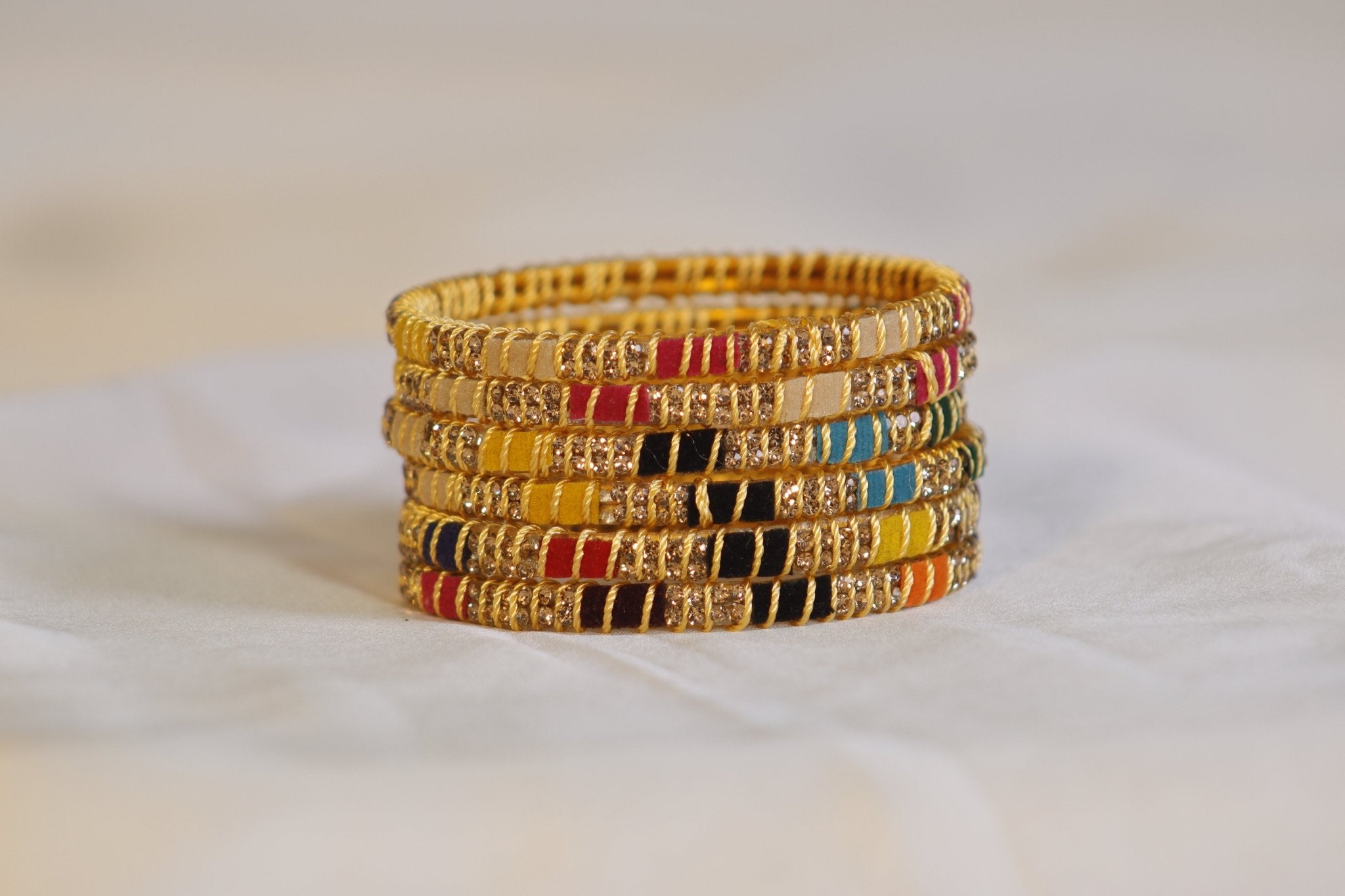 Thread Stone Metal Bangles – Set of 6