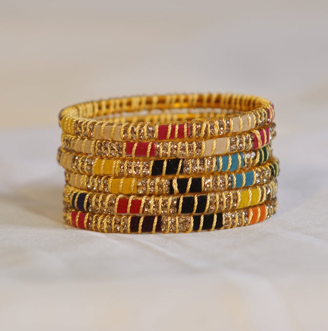 Thread Stone Metal Bangles – Set of 6