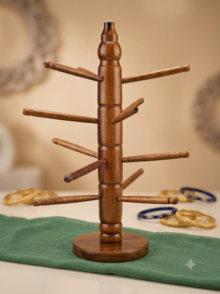 Handmade Wooden Bangle & Bracelet Tree Holder | Multi-Rod Jewelry Stand | Premium Wooden Bangle Holder | (6/9/12/15 rod design)