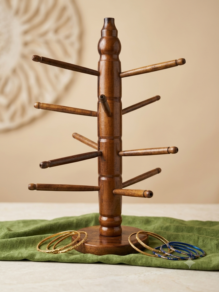 Handmade Wooden Bangle & Bracelet Tree Holder | Multi-Rod Jewelry Stand | Premium Wooden Bangle Holder | (6/9/12/15 rod design)